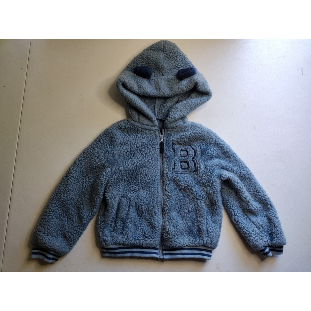 Wippette Boys 4T Blue Sherpa Fleece Full Zip Hooded‎ Jacket Bear Ears Cute